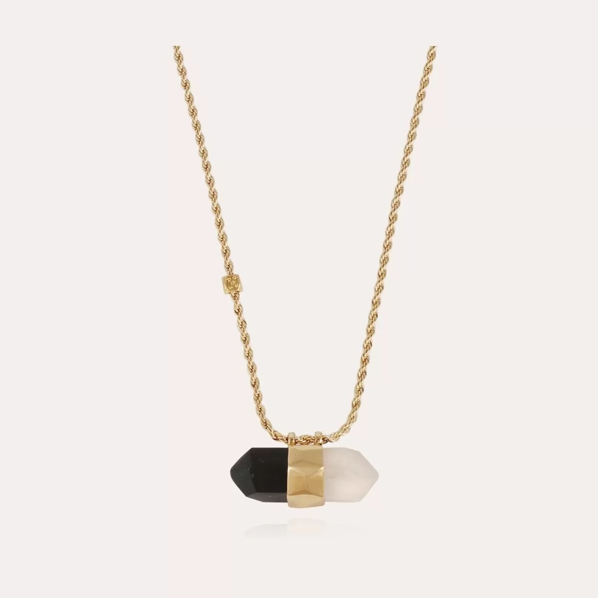 Gas Bijoux Collier Aventurine grand modèle dorée - Basalte Noir & Cristal de Roche Multico bleu Sale