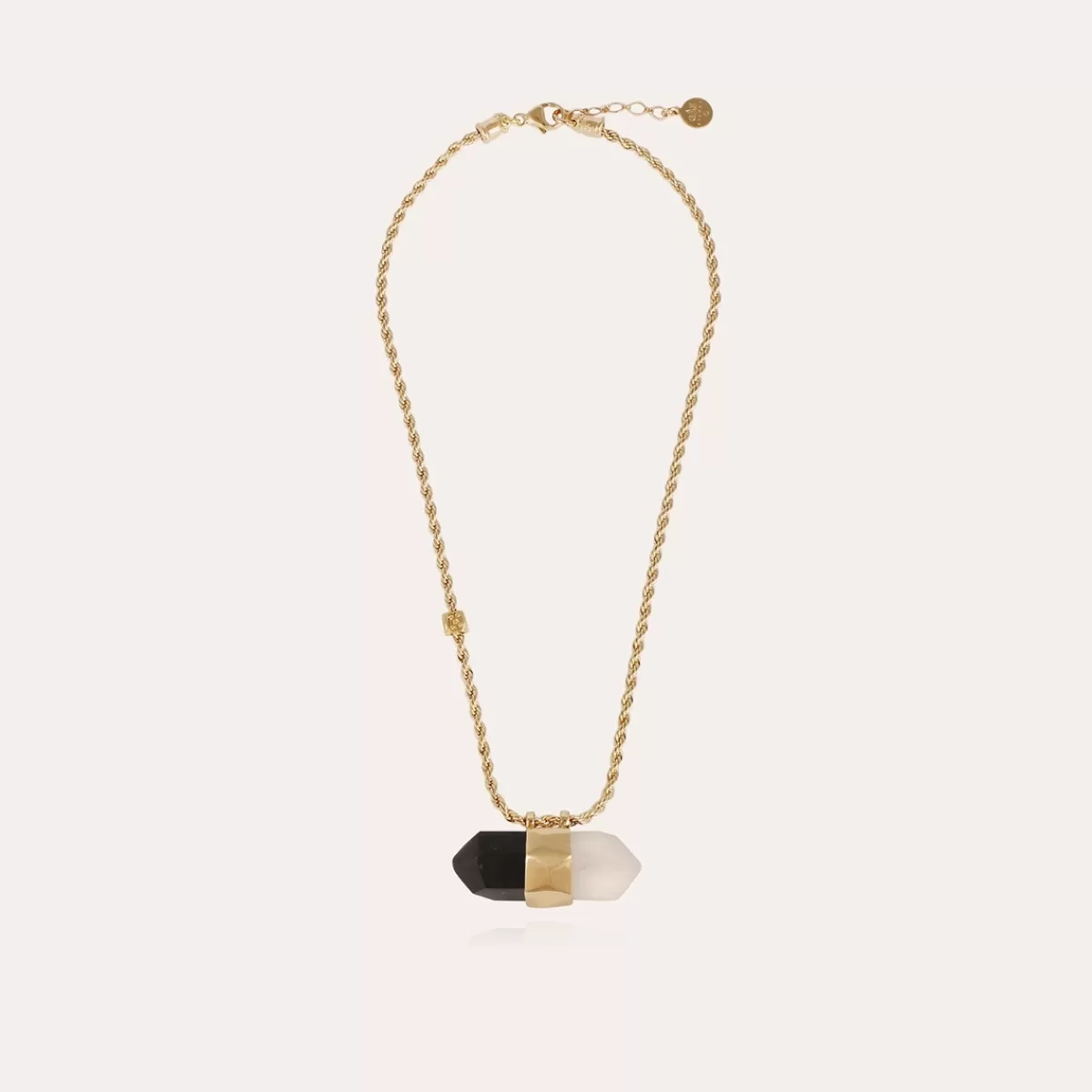 Gas Bijoux Collier Aventurine grand modèle dorée - Basalte Noir & Cristal de Roche Multico bleu Sale