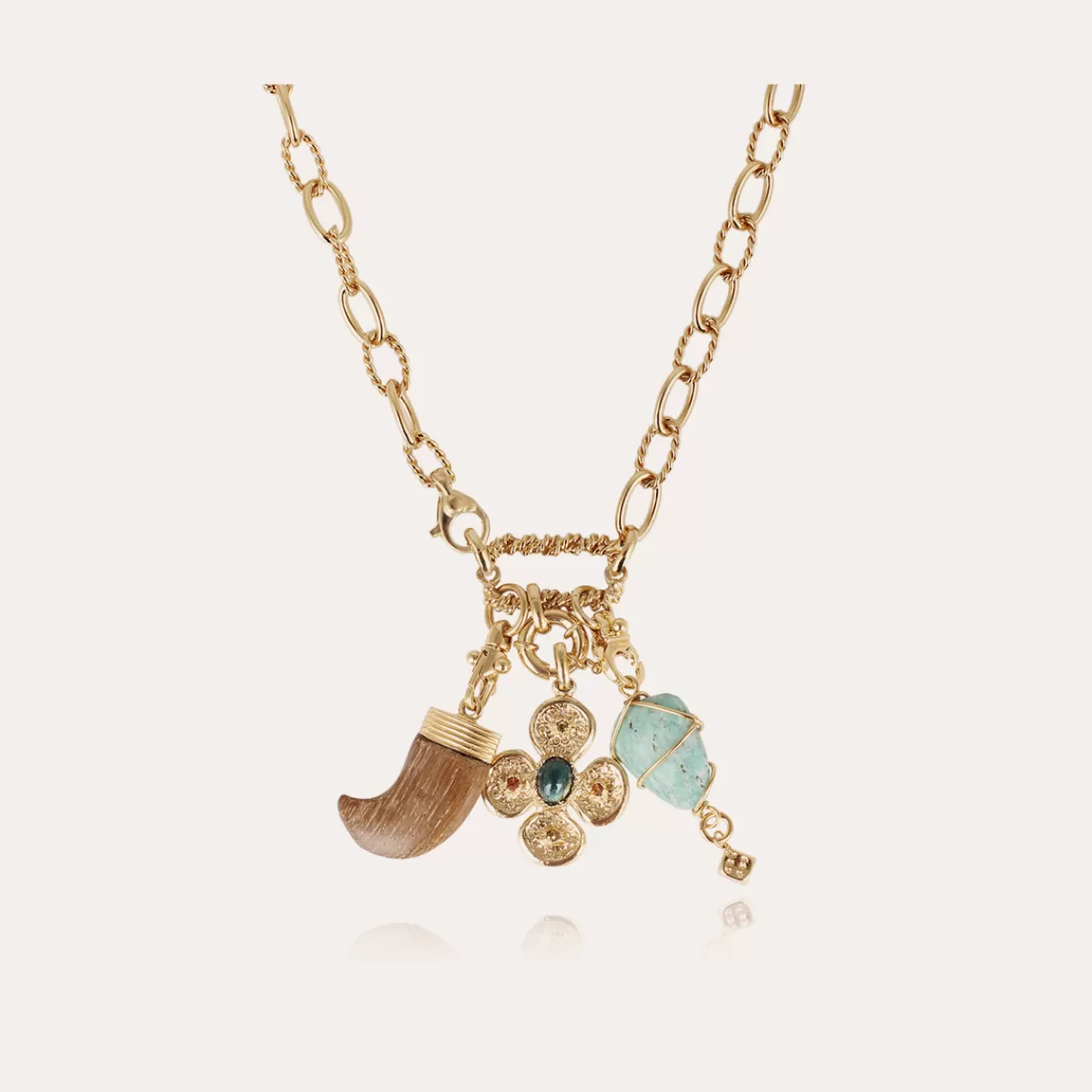 Gas Bijoux Collier Constantine 3 charms doré Multico marron Fashion