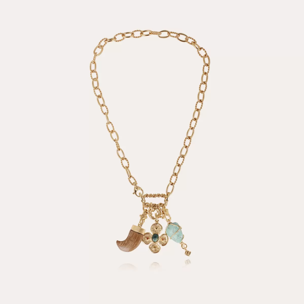 Gas Bijoux Collier Constantine 3 charms doré Multico marron Fashion