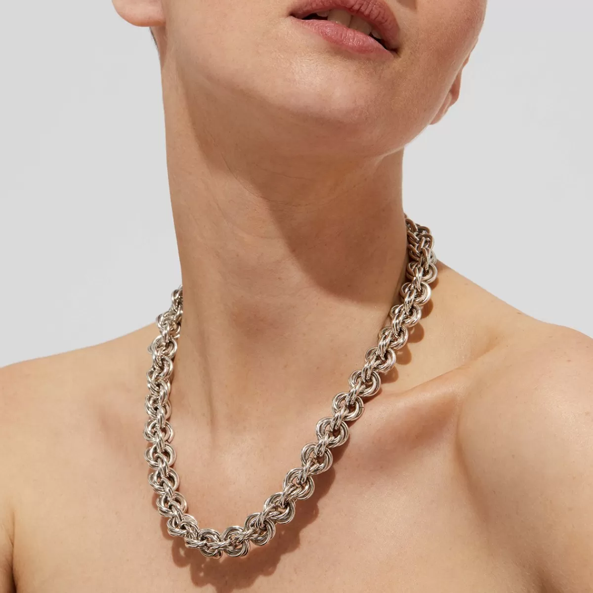 Gas Bijoux Collier Maille rond entrecroisé argenté Store