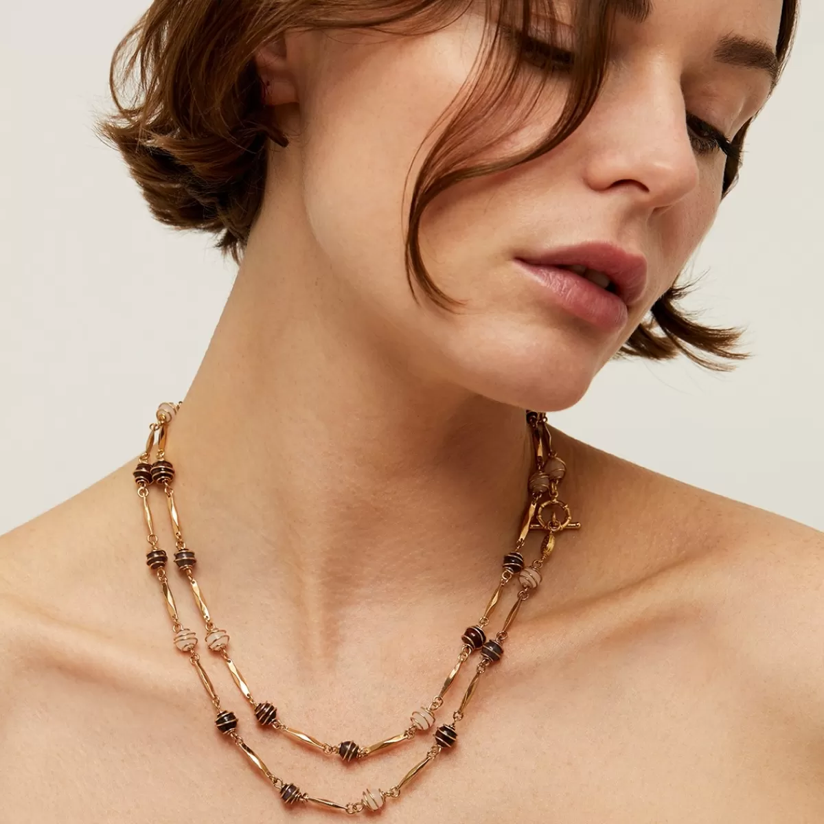 Gas Bijoux Collier Perla Serti doré Oeil de Tigre Store