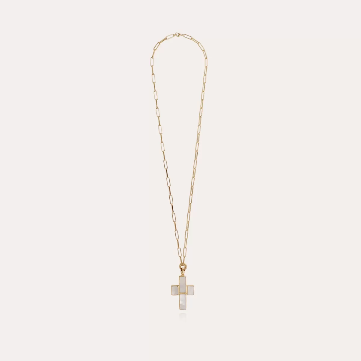 Gas Bijoux Sautoir Croix Serti doré - Nacre blanche New