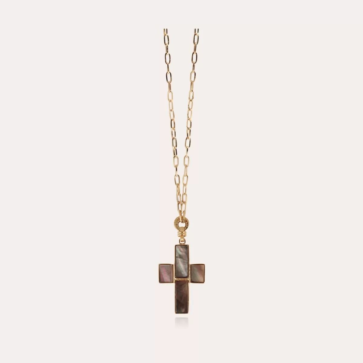 Gas Bijoux Sautoir Croix Serti doré - Nacre grise Nacre blanche Flash Sale