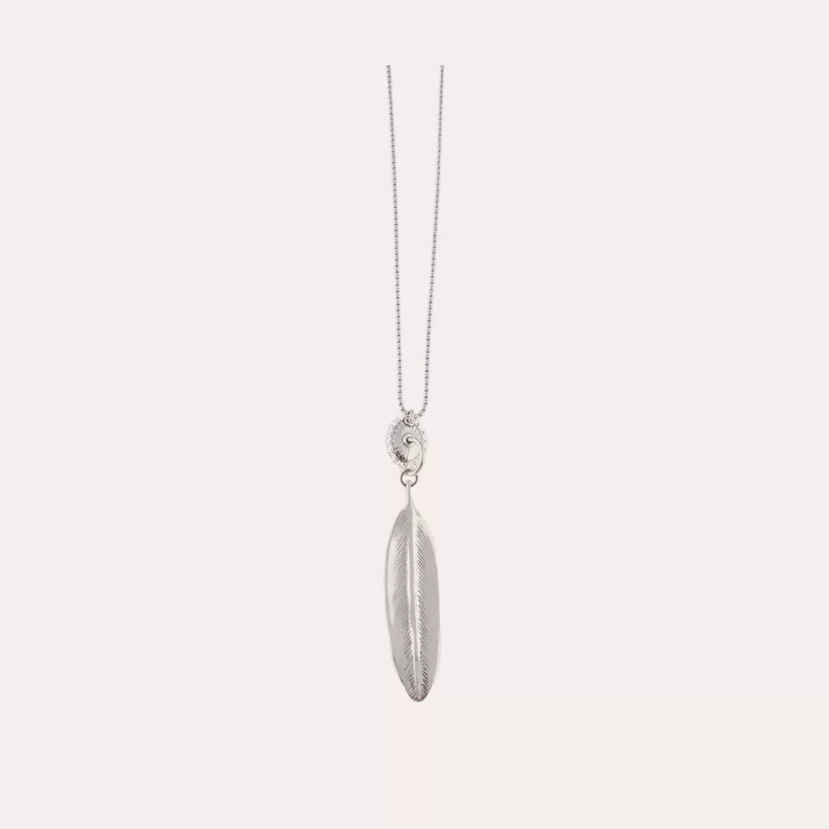 Gas Bijoux Sautoir Plume gravée argenté Sale
